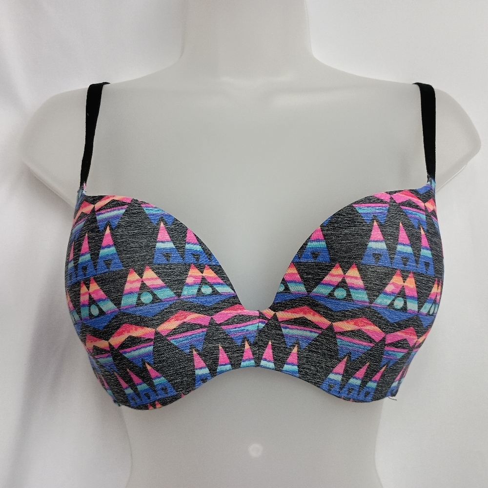 VICTORIA'S SECRET Western Colorful Geometric Pink Blue Pushup Bra 34D (#108)